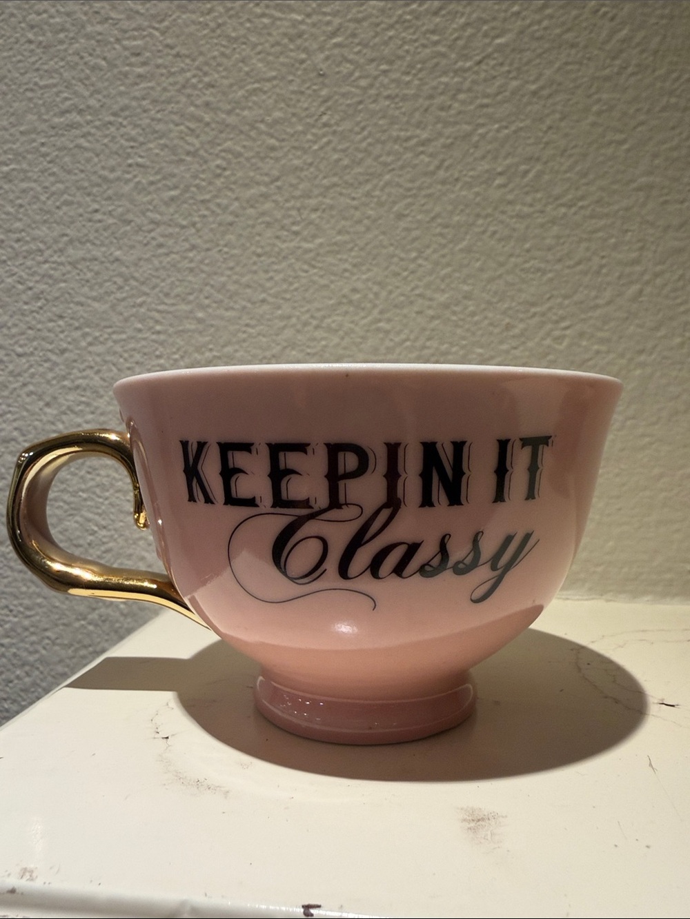 Keepin It Classy Pink Ceramic Mug with Gold Handle